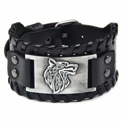 Bracelet Viking Brassard Du Loup En Cuir