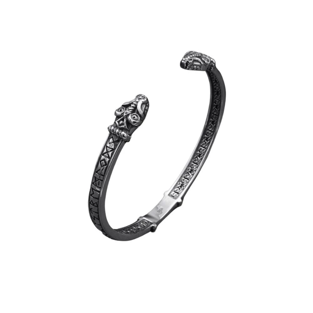 Bracelet Viking Serpent Décoré De Runes En Argent 3 Bracelet Viking Serpent Décoré De Runes En Argent