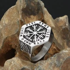Chevalière Talisman Vegvisir 10 Chevalière Talisman Vegvisir -vêtements Soldes Magasin chevaliere homme viking acier