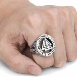 Chevalière Valknut En Acier 9 Chevalière Valknut En Acier -vêtements Soldes Magasin chevaliere valknut runique