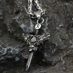 Pendentif Épée Viking Loups De Ragnarök 10 Pendentif Épée Viking Loups De Ragnarök -vêtements Soldes Magasin collier epee viking acier