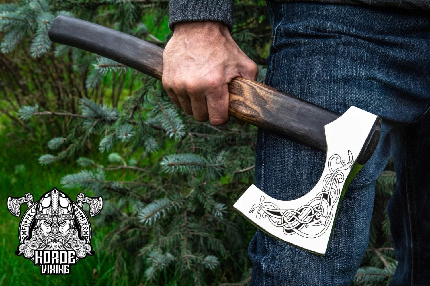 Hache Viking Décorée De Gravures De Dragon Nordique 4 Hache Viking Décorée De Gravures De Dragon Nordique – Image 2