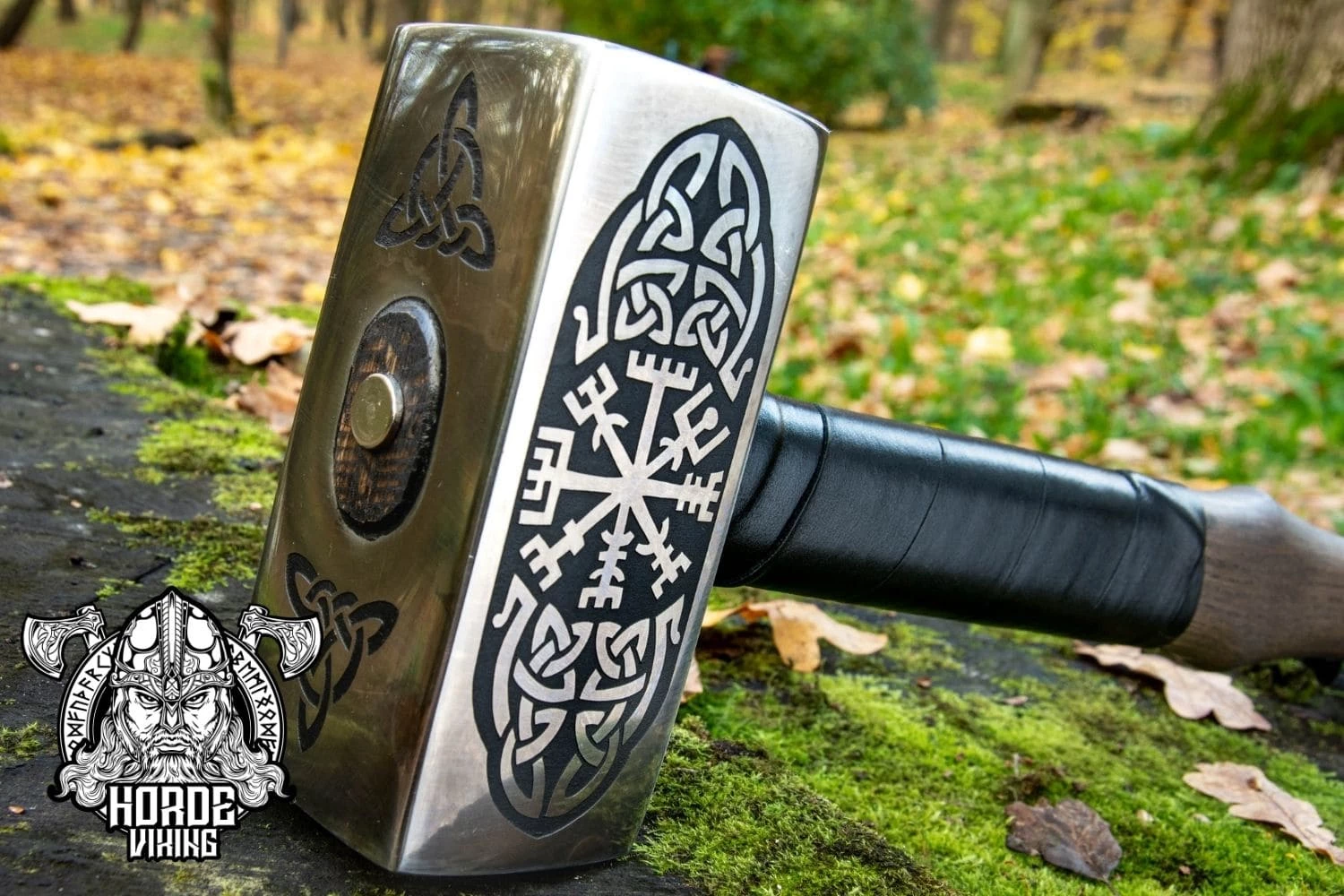 Marteau Viking Artisanale Décorée Du Symbole De Vegvisir 4 Marteau Viking Artisanale Décorée Du Symbole De Vegvisir – Image 2