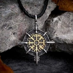 Pendentif Boussole Viking -vêtements Soldes Magasin pendentif boussole viking cuir