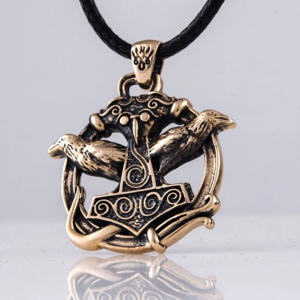 Pendentif Marteau De Thor Et Corbeaux Hugin Et Munin En Bronze 4 Pendentif Marteau De Thor Et Corbeaux Hugin Et Munin En Bronze – Image 2