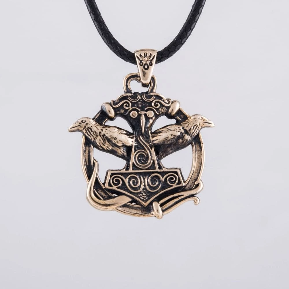 Pendentif Marteau De Thor Et Corbeaux Hugin Et Munin En Bronze 5 Pendentif Marteau De Thor Et Corbeaux Hugin Et Munin En Bronze – Image 3