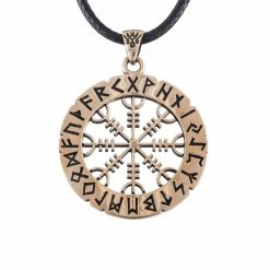 Pendentif Vegivisir En Bronze Avec Runes Nordiques