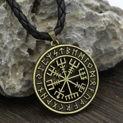 Pendentif Vegvisir 12 Pendentif Vegvisir -vêtements Soldes Magasin pendentif vegvisir cuir bronze