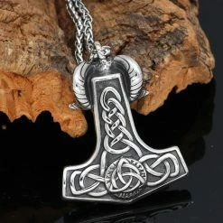 Pendentif Mjölnir Nordique -vêtements Soldes Magasin pendentif viking nordique tete de belier